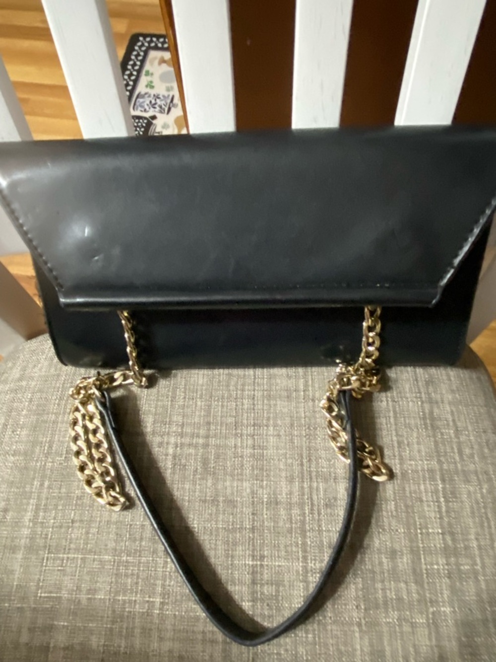 Zara Basic Collections Classic Black Leather Chain-Handle Shoulder Bag